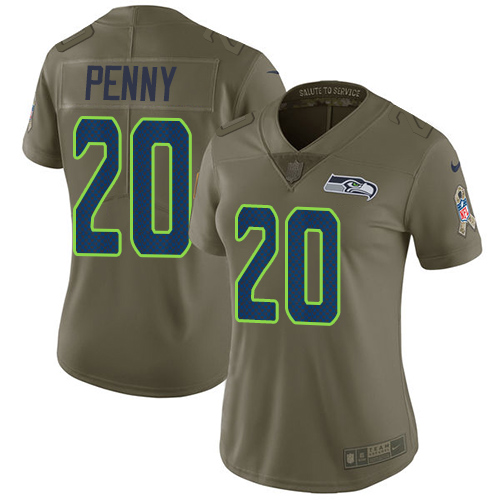Nike Seahawks #20 Rashaad Penny Olive Women's Stitched NFL Limited Salute to Service Jersey